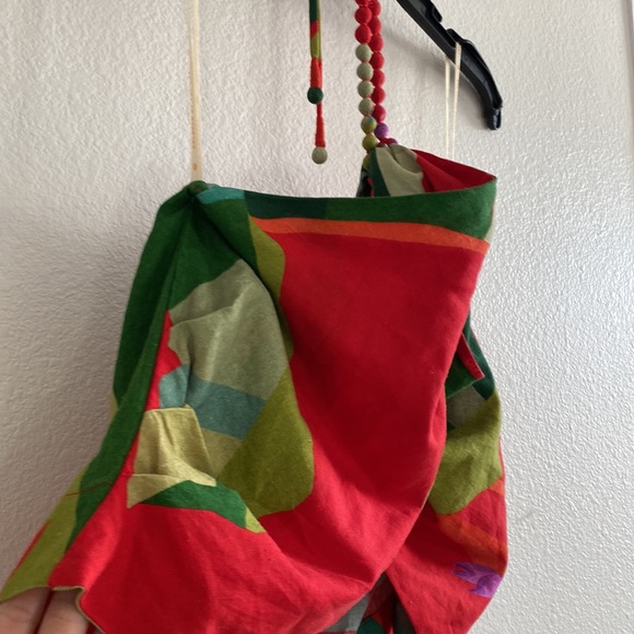 NEW FARM Rio Heliconia Halter Crop Top Red Linen Tropical, size L - Picture 10 of 13